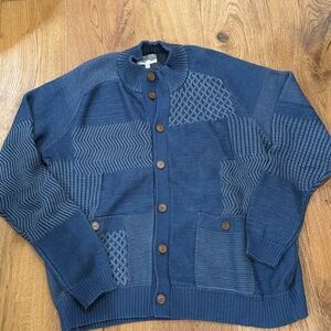 Vintage The Territory Ahead Cardigan Sweater XXL Blue Patchwork Knit Grandpacore